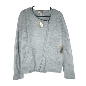 Forever 21 Women's Size M Light Gray Knit Asymmetrical Full Zipper Sweater NWT